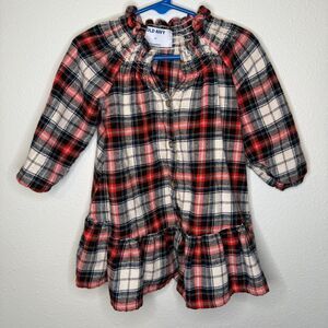 Old Navy Toddler Girls Flannel Dress 2T Plaid Long Sleeve Ruffle Neck